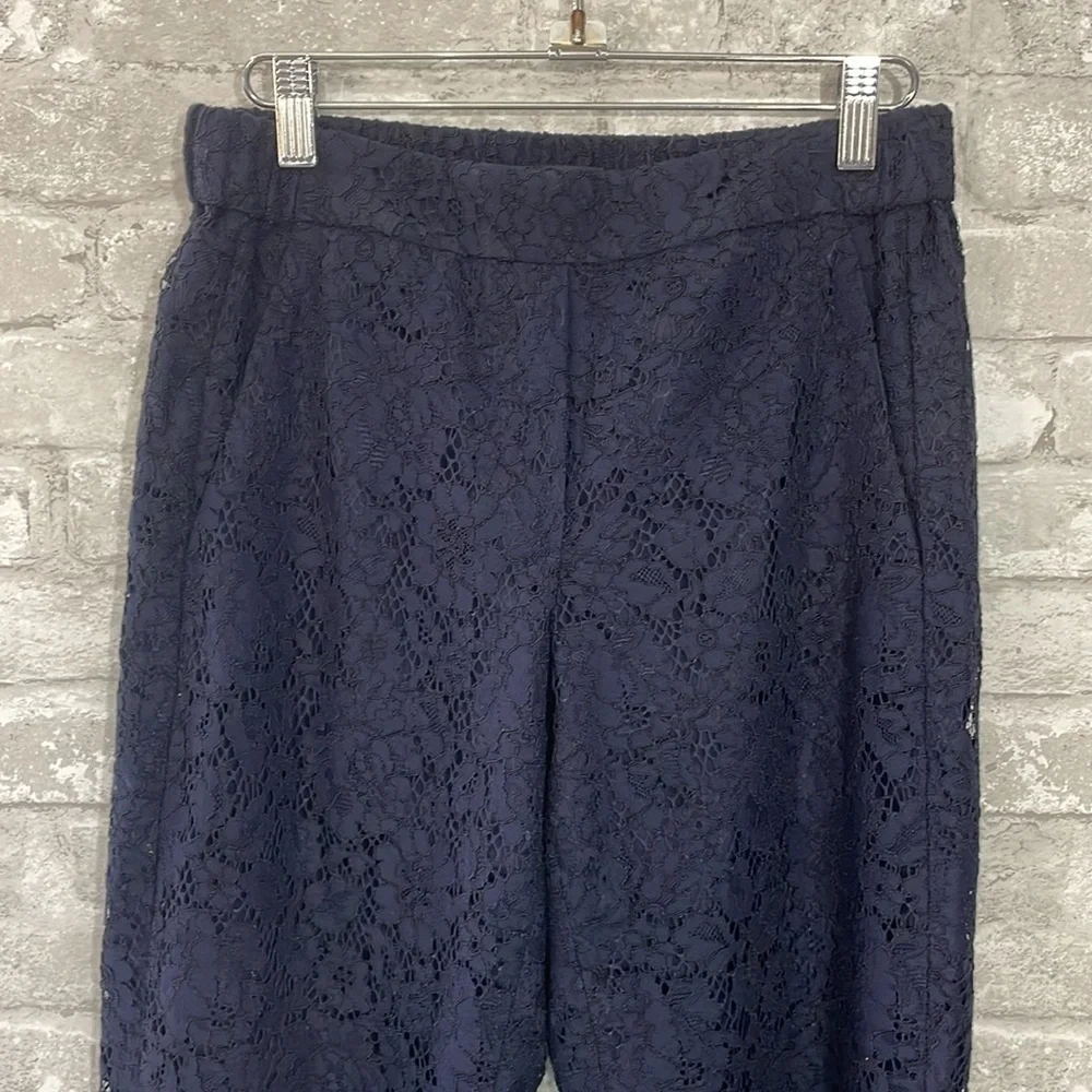 J.Crew Navy Lace Elastic Waist Pull On Easy Ankle Pant